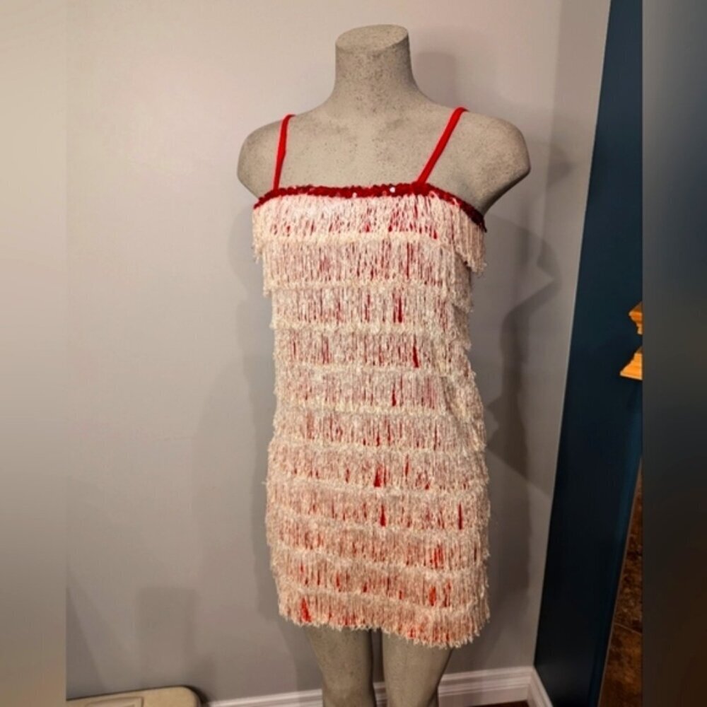 Women’s Red sparkle Fringe 1920’s Flapper Great Gatsby Costume Dress Size XS/S